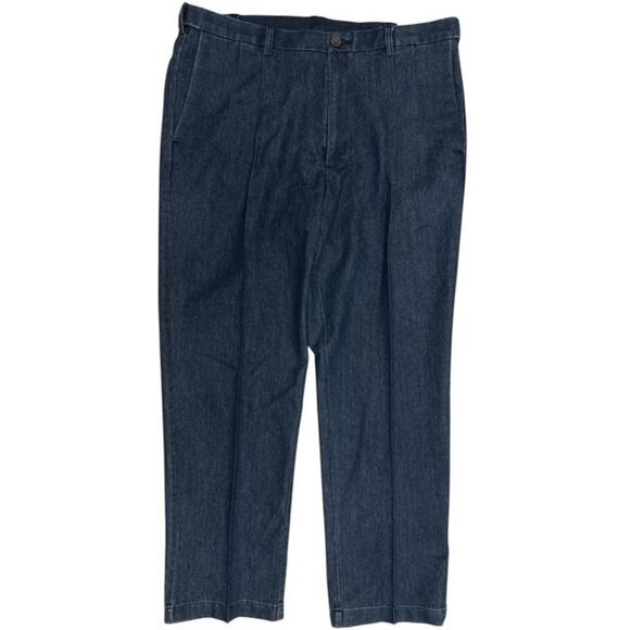 Haggar Denim Pants 40x32 Blue Pleated Classic Premium Stretch Adjustable Waist - Picture 1 of 6